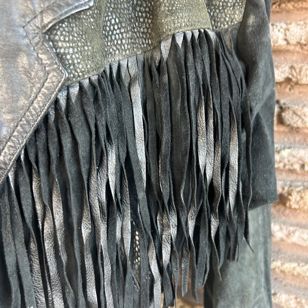 Winlit Vintage 80s Western Cowgirl Jacket Black Leather With Fringe - Picture 9 of 13